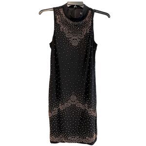 Chetta B Gold Bead Cocktail Midi Dress w/Zipper‎ Closure Black Size 12